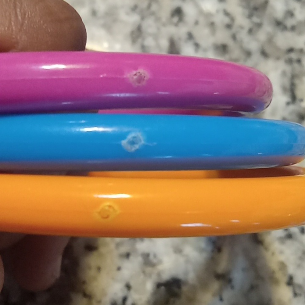 Colorblock Plastic Stackable Bangles - Pink, Blue, Orange - Picture 3 of 3